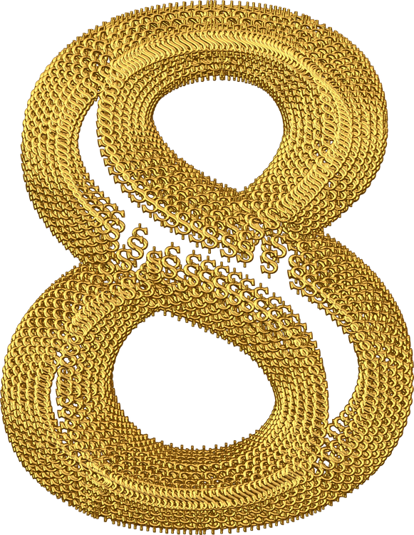 Symbol made of gold dollar signs. number 8